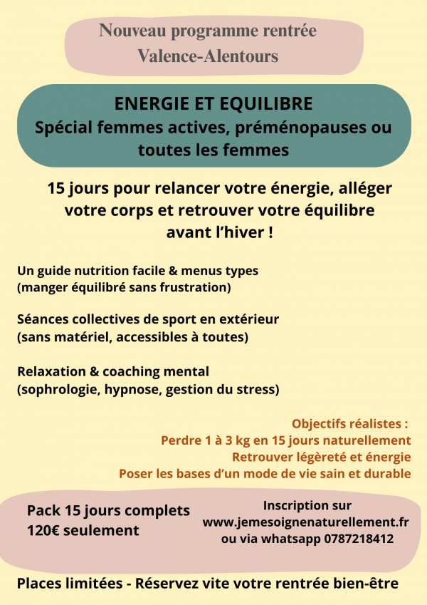 Programme Energie et Equilibre spécial Femmes actives, préménopausés, ménopausés et toutes femmes